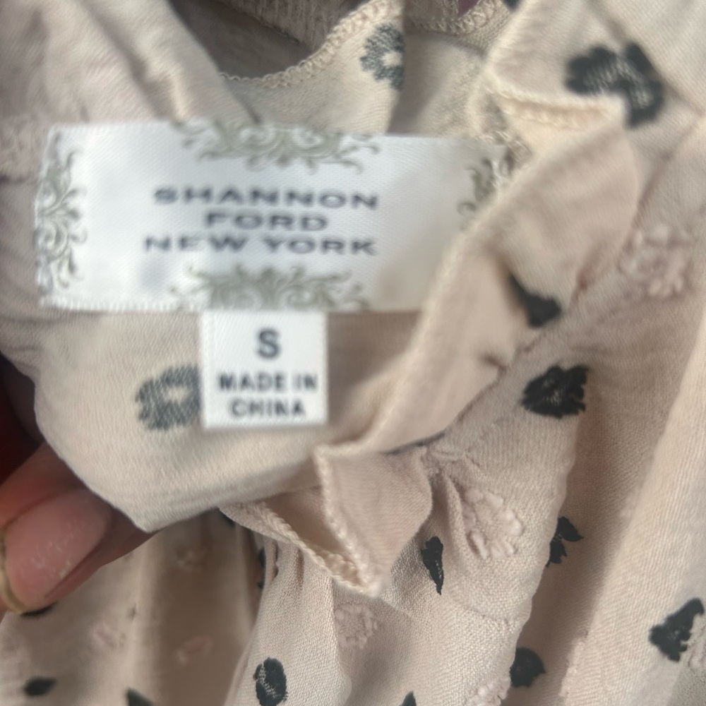 Shannon Ford Cream Blouse with Black Floral Pattern